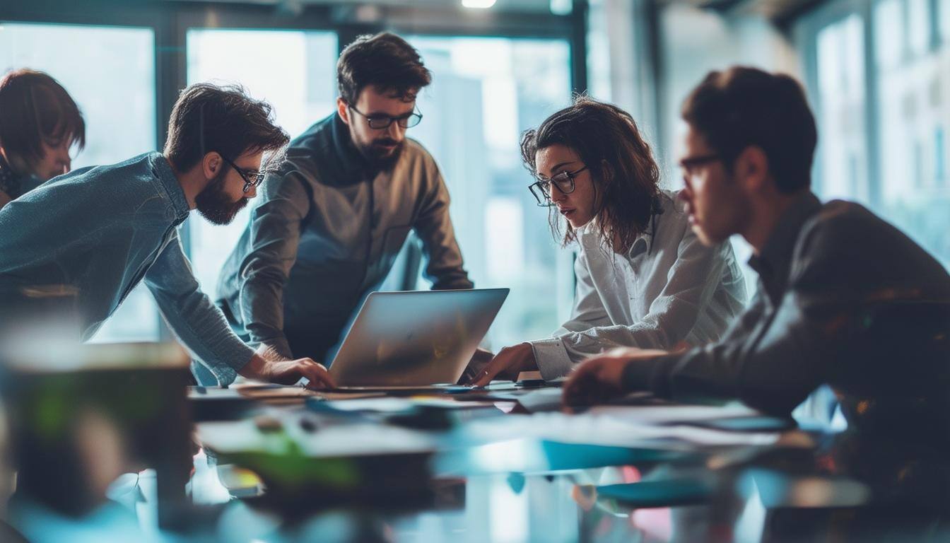 a photograph of people working together that represents the integration of different software packages
